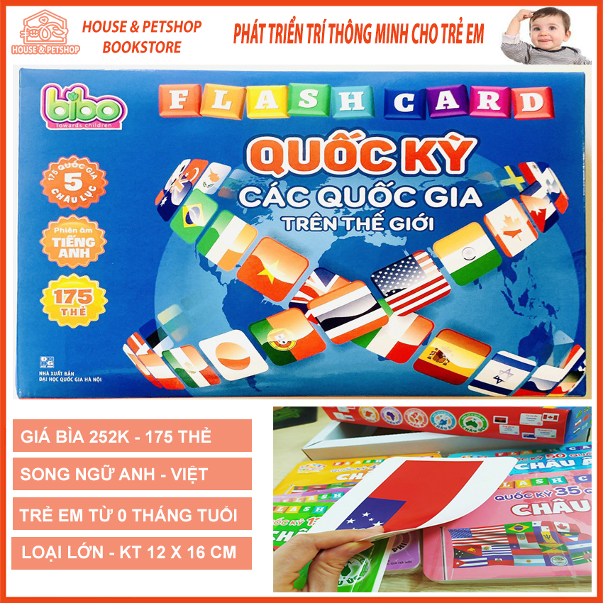 Combo Bộ FlashCard Cờ Các Nước Trên Thế Giới, Quốc Kỳ và Thủ Đô 175 Quốc Gia - Đồ Chơi Thẻ Học Thông Minh Song Ngữ Anh - Việt Cho Bé