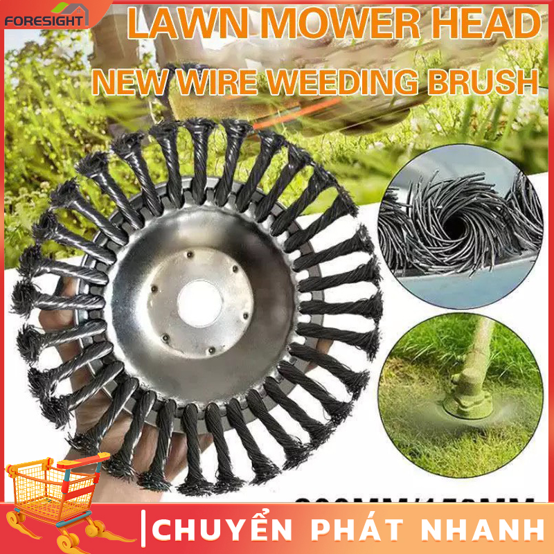 Chổi sắt gắn máy cắt cỏ đánh cỏ, chà cọ rêu mốc, sân vườn, rỉ sét Lưỡi cắt cỏ dùi thép - lưỡi cắt cỏ dùng cho máy cắt cỏ - lưỡi cắt cỏ sợi thép uy tín, chất lượng - bàn chải cắt cỏ