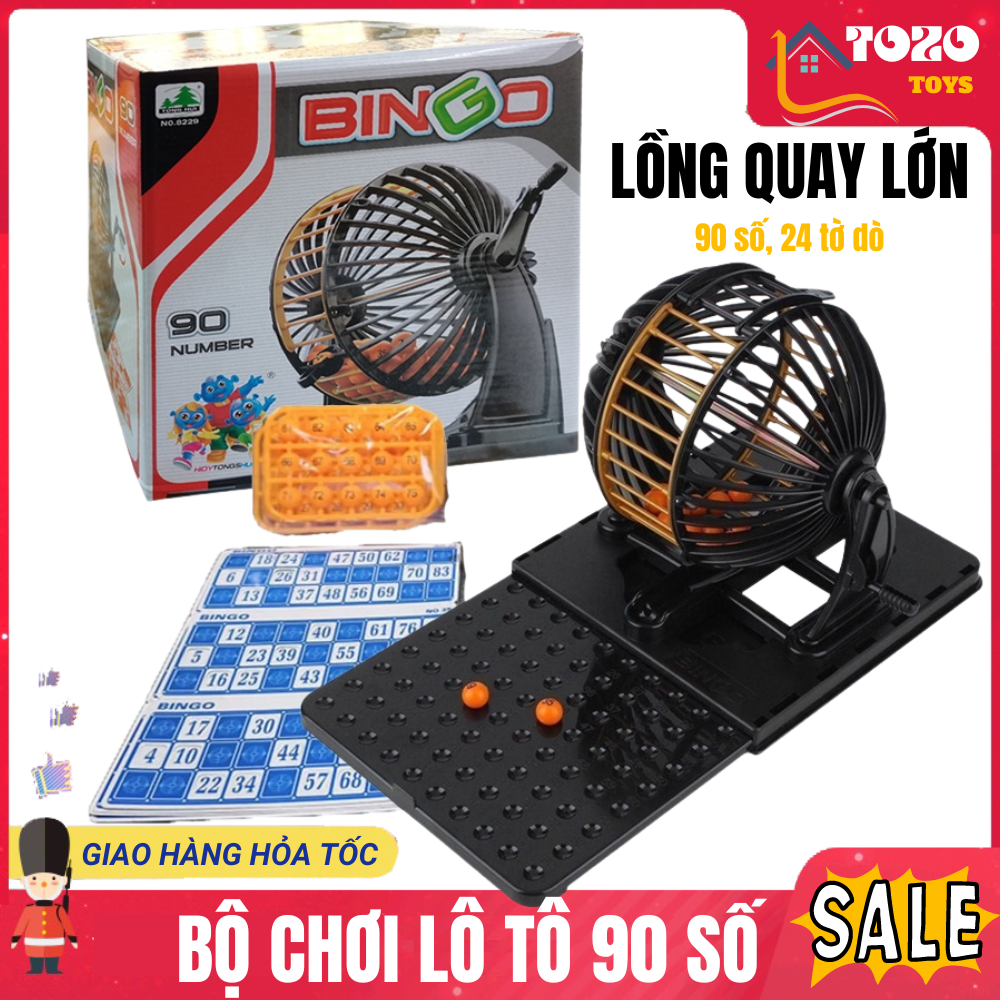 Bộ đồ chơi lô tô 90 số loại lớn - bộ trò chơi lô tô bingo - lồng cầu quay số, xổ số - đồ chơi trẻ em tozo