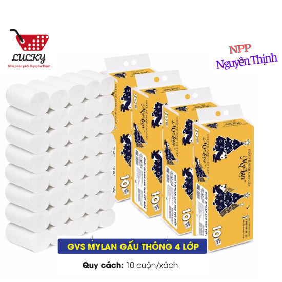 10 cuộn giấy vệ sinh mylan gấu thông 4 lớp siêu dai, mềm mịn, tan nhanh trong nước