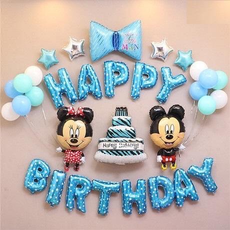 [HCM]Trọn bộ bong bóng màu xanh trang trí sinh nhật Happy Birthday