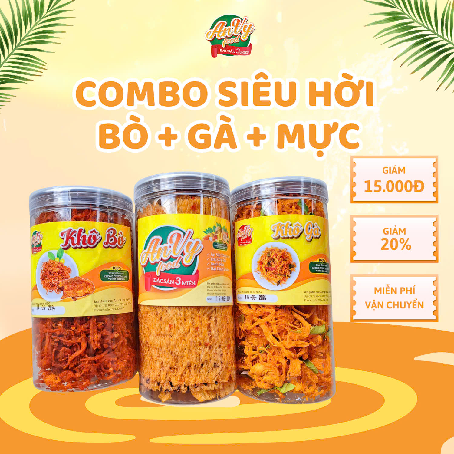 [ Combo 3 mói siêu hời ] Khô Gà Lá Chanh 300Gram + Khô Bò Sợi Ngắn 300Gram + Khô Mực Cán Tẩm 200Gram