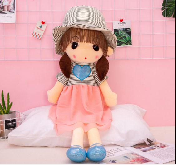 Búp bê váy kẻ hàng cao cấp size 45cm - xanh