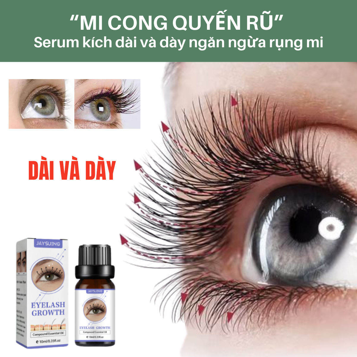 Serum Dưỡng Mi Tinh Dầu 10ml - Định Hình Mi Dài & Dày Đẹp Tự Nhiên