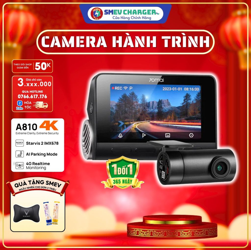 Camera hành trình Ô TÔ 70MAI A810 Quốc Tế Ghi Hình 4K HDR SMEV Hàng chính