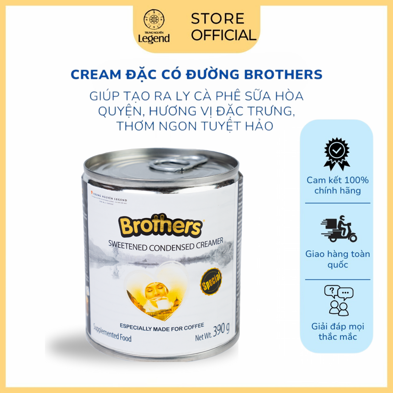 [HSD:12 Tháng] Sữa Đặc Brothers Trung Nguyên Legend - Lon 390gr - Nguyên Liệu Pha Chế Cà Phê