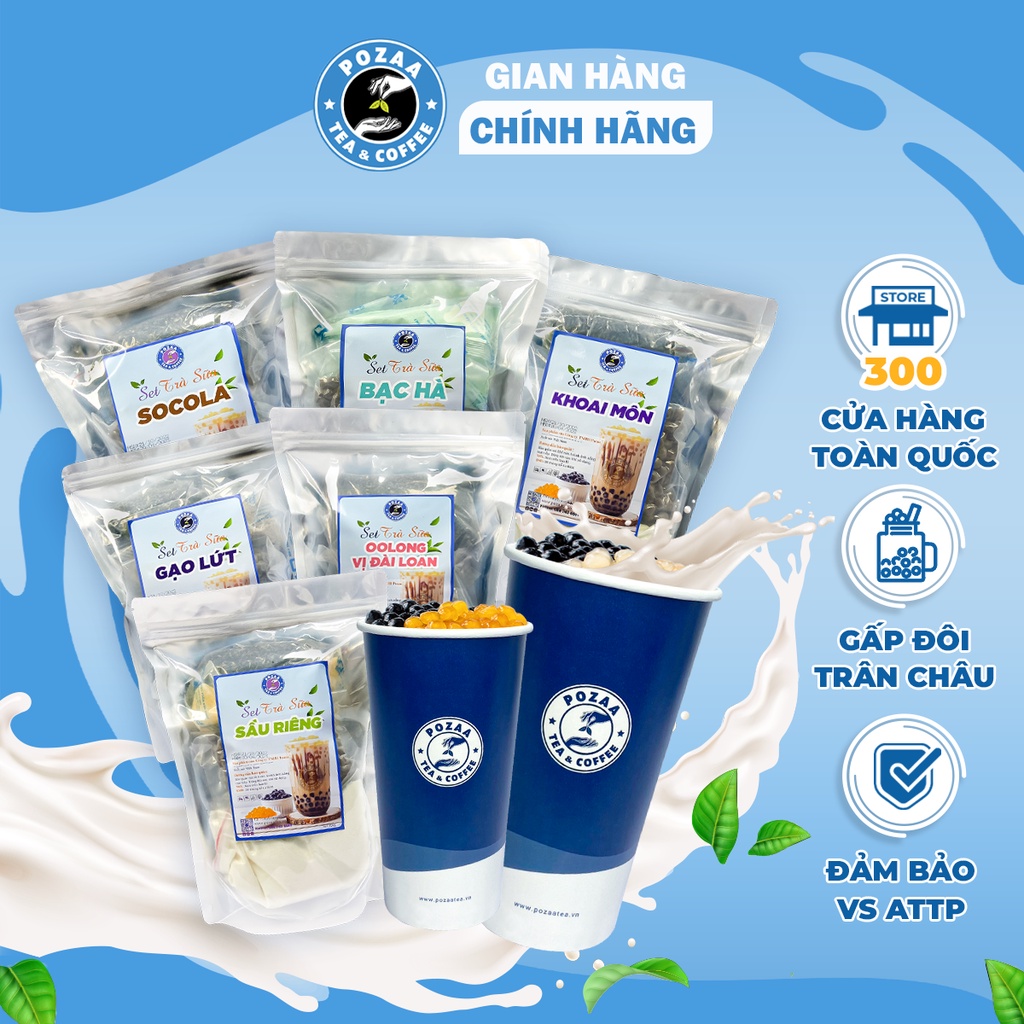Set trà sữa trân châu POZAA tự pha vị nhiều vị, trà sữa thơm béo dễ làm thành phẩm 20 ly