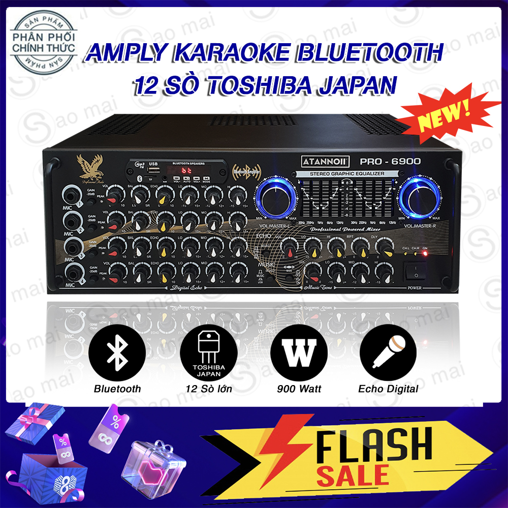 [ Đánh Bass Lực ] Ampli Bluetooth Usb ATANNOII PRO-6900 tích hợp dàn Equalizer, Amply Karaoke 12 sò toshiba japan công suất lớn cho Gia đình sân khấu hội trường Hàng Cao Cấp