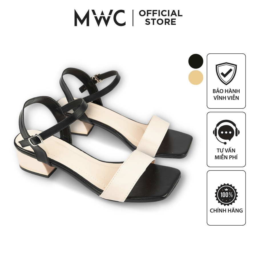 Giày cao gót mwc 4381 - giày sandal cao gót 3p quai ngang phối màu quai hậu cách điệu thời trang