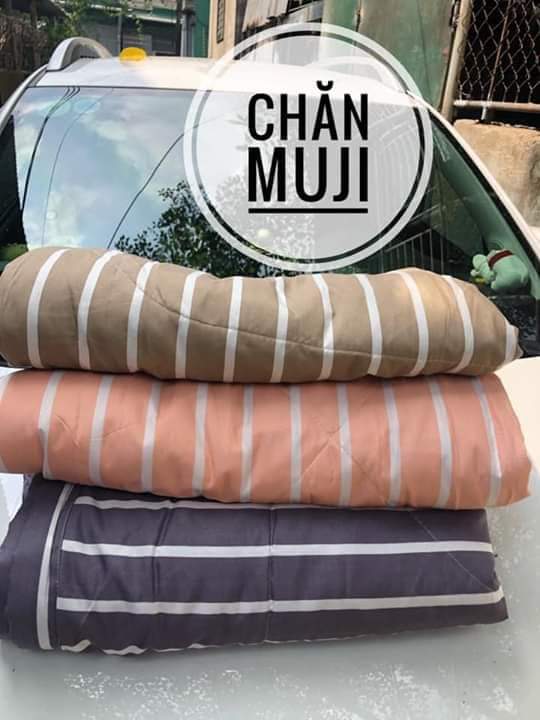 Chăn Đũi Hè Thu Muji Cotton Poly Kẻ Sọc - êm mềm thoáng mát 1m4x2m