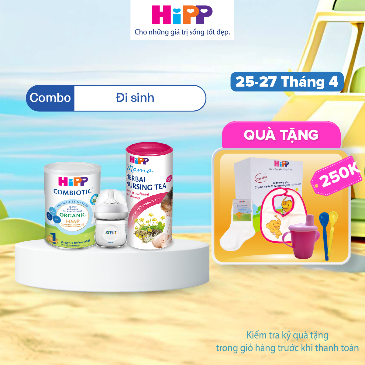 Combo đi sinh siêu tiết kiệm: Sữa HiPP Organic Combiotic - Trà lợi sữa HiPP - Bình sữa Philips Avent nhập khẩu châu Âu