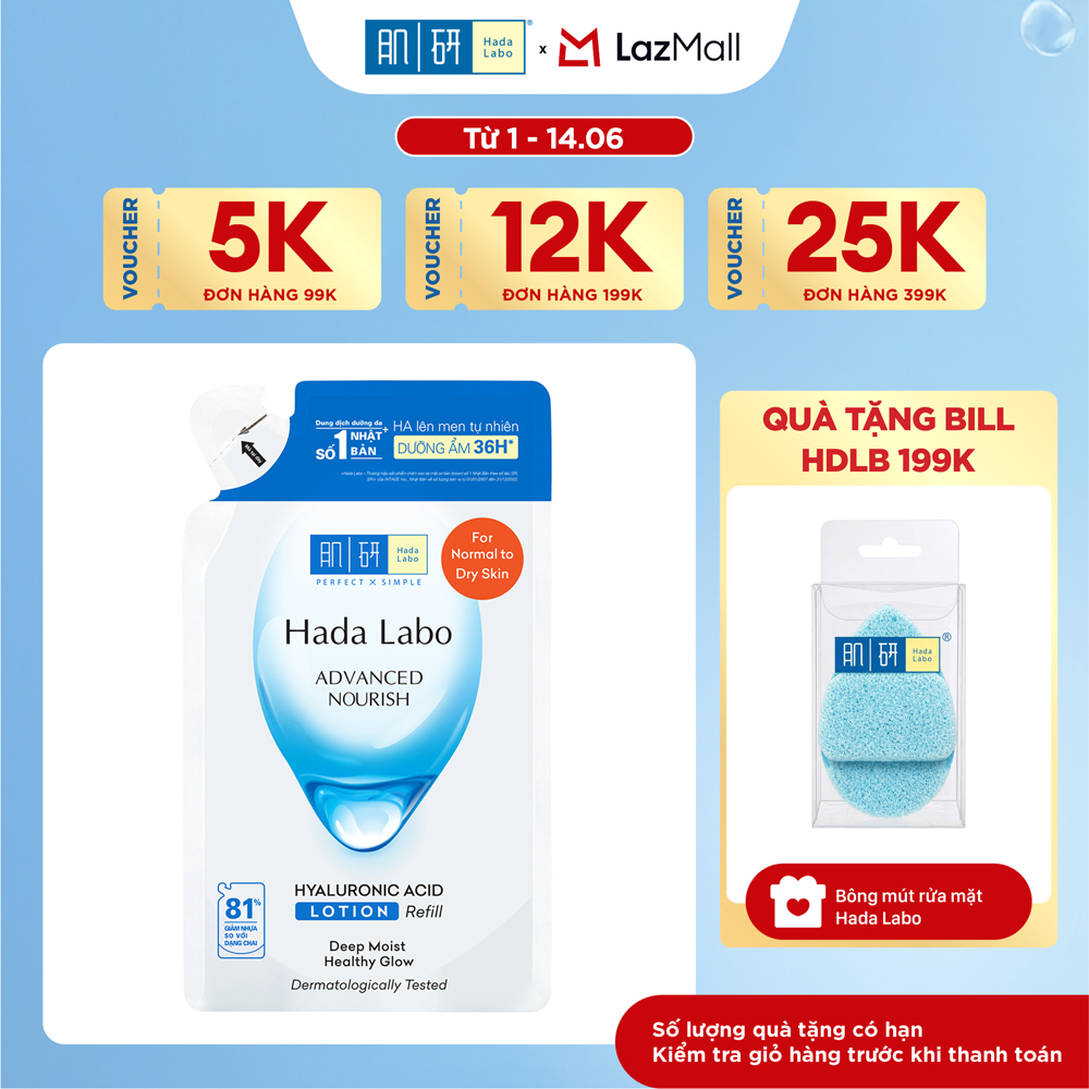 Túi refill lotion dưỡng ẩm Hada Labo Advance Nourish Hyaluronic Acid cho da thường và da khô 170ml