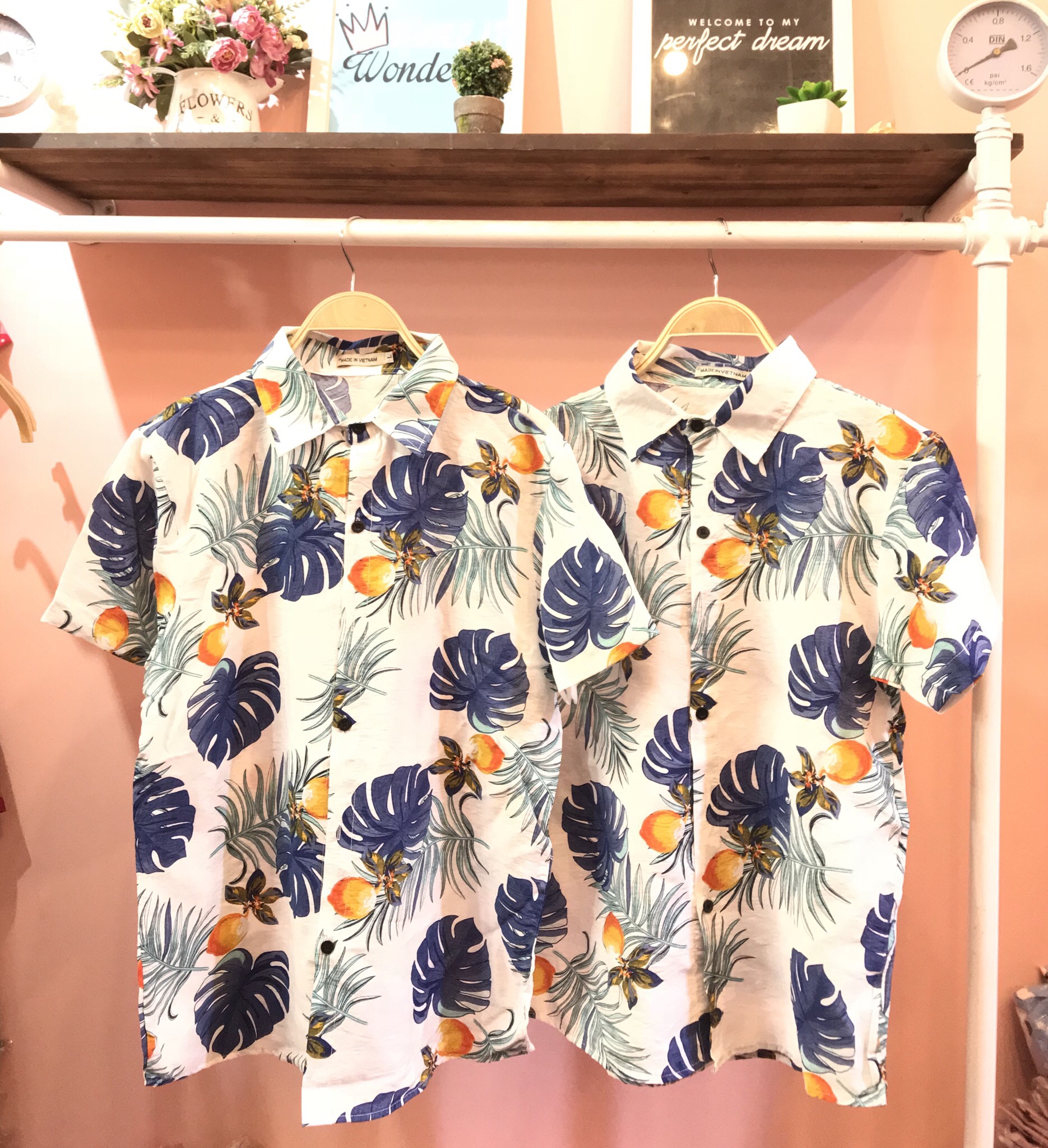 Áo sơ mi Hawaii áo hoa lá cây áo đi biển vải kate đũi - ASM30