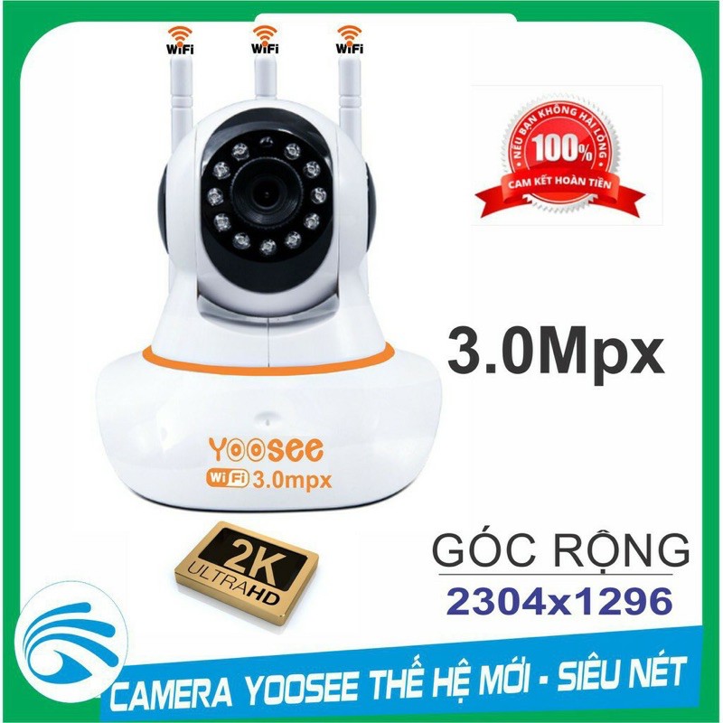 Camera ip kết nối wifi không dây yoosee 3 râu 3.0mpx góc siêu rộng độ phân giải 2k ultra hd