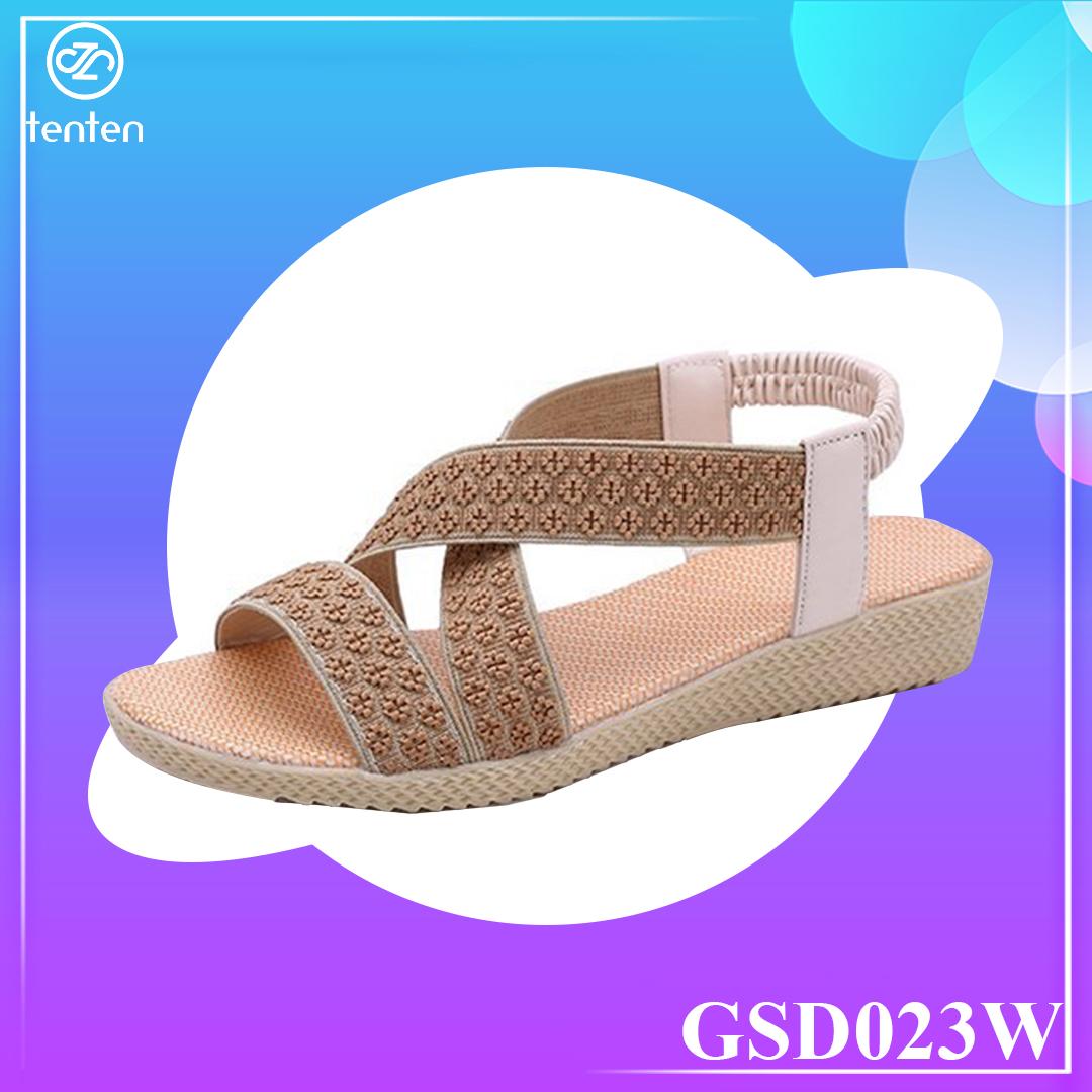 Giày Sandal Nữ Bế Bệt Quai Thun Co Giãn Họa Tiết Thổ Cẩm GSD023W (Nâu) - Tenten