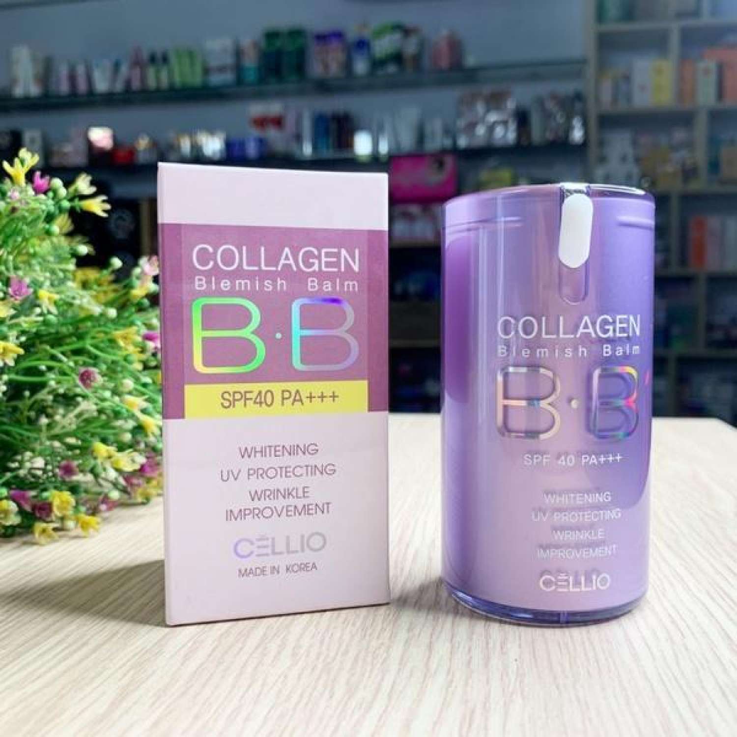 [CHÍNH HÃNG] Kem Nền BB Collagen Cellio Tím Hàn Quốc Cream Collagen Blemish Balm BB Spf 40 Pa+++ Tone sáng, giúp da trắng sáng, chống nhăn, chống lão hóa