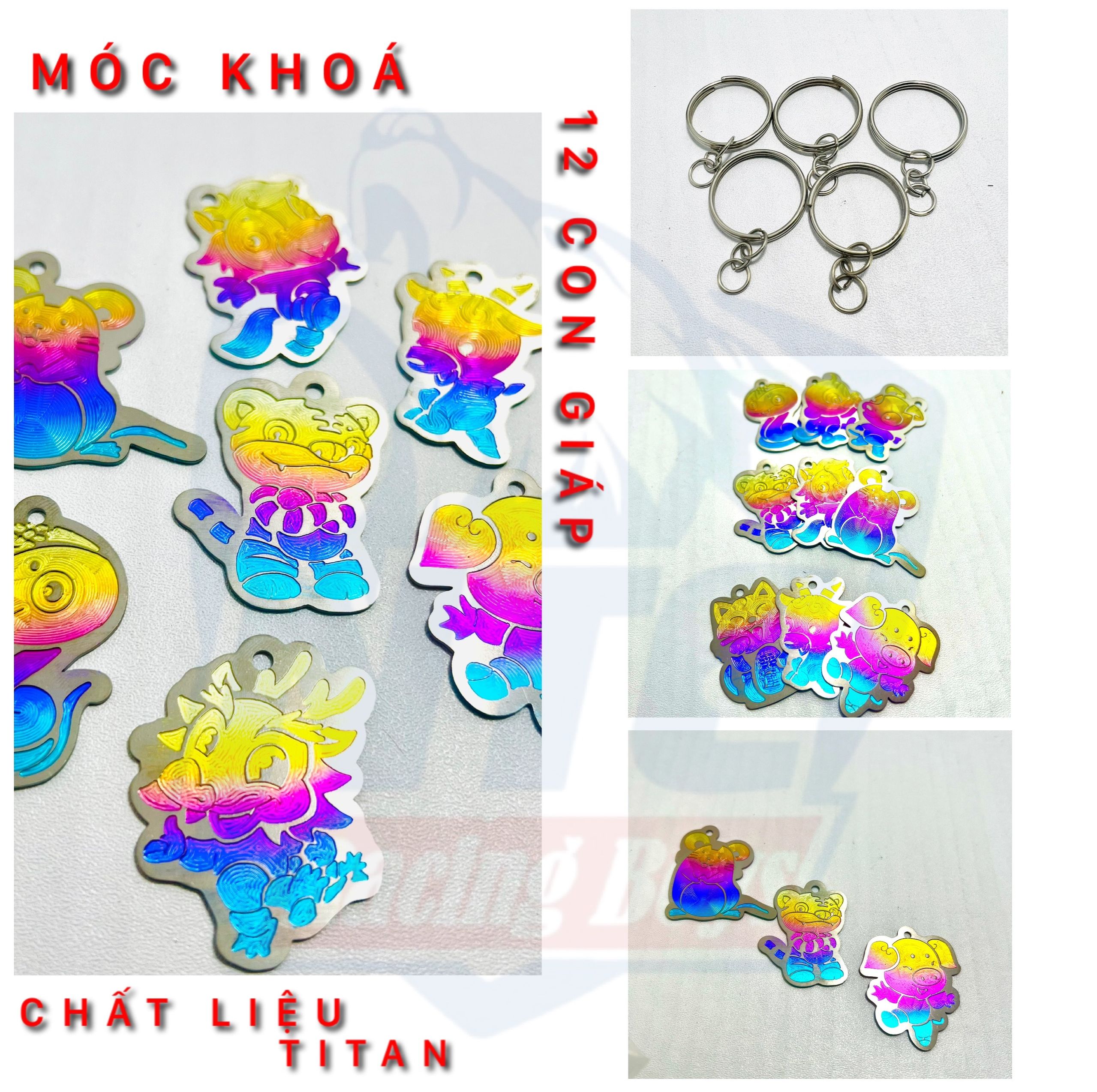 Móc khoá titan 12 con giáp dùng móc khoá xe máy, khoá nhà, ba lô, ví, điện thoại