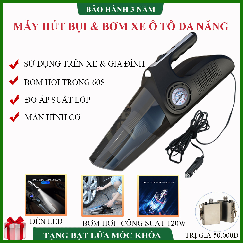 Máy hút bụi cầm tay đa năng, máy hút bụi xe ô tô và trong nhà công suất 120W, Tích hợp hút bụi và bơm xe Ô tô, công nghệ lọc bụi hiện đại.2 loại - Có Dây và Không Dây. BẢO HÀNH 3 NĂM, LỖI ĐỔI MỚI 1-1.