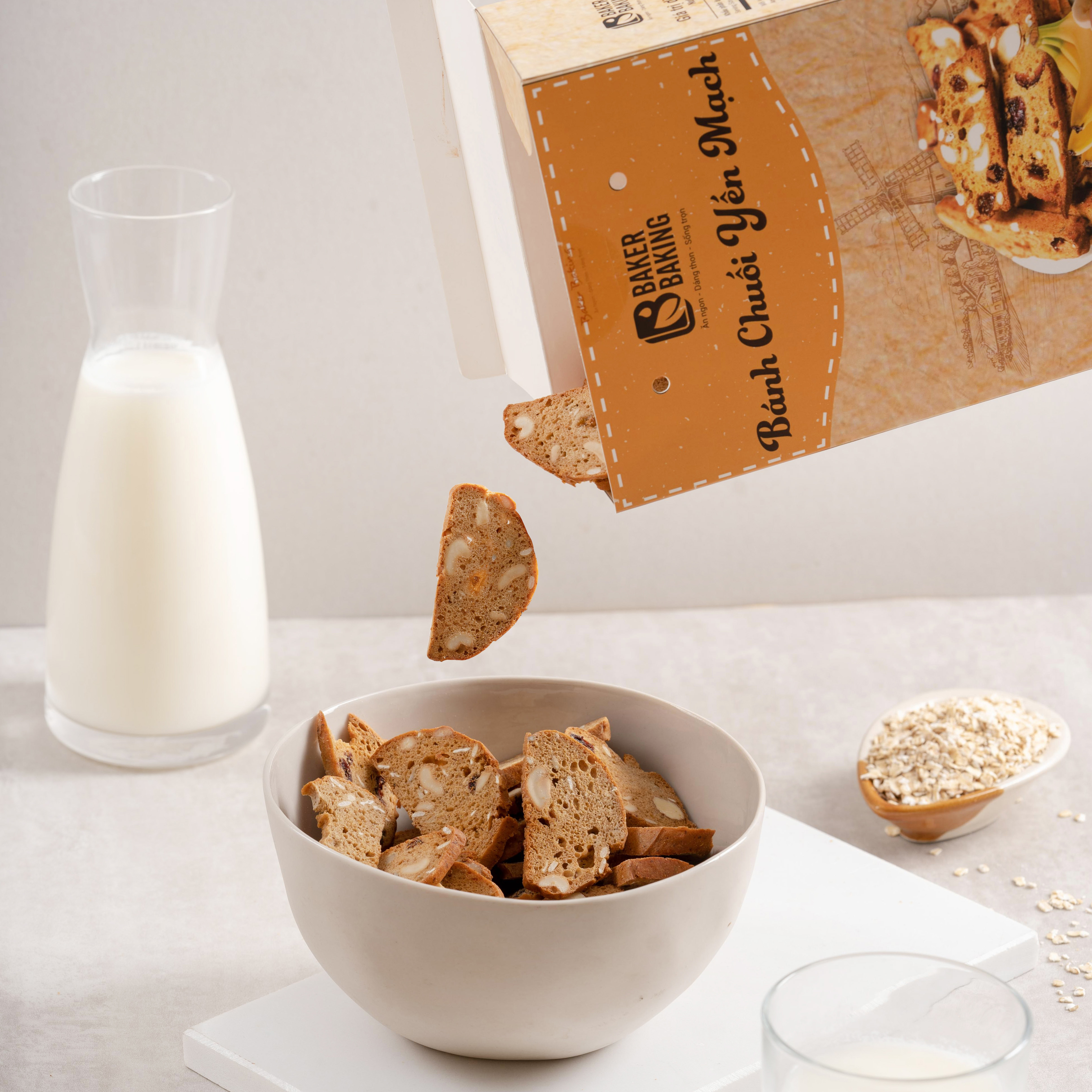 Bánh Biscotti Chuối Yến mạch Baker Baking dành cho người tiểu đường, ăn kiêng 100 - 500g