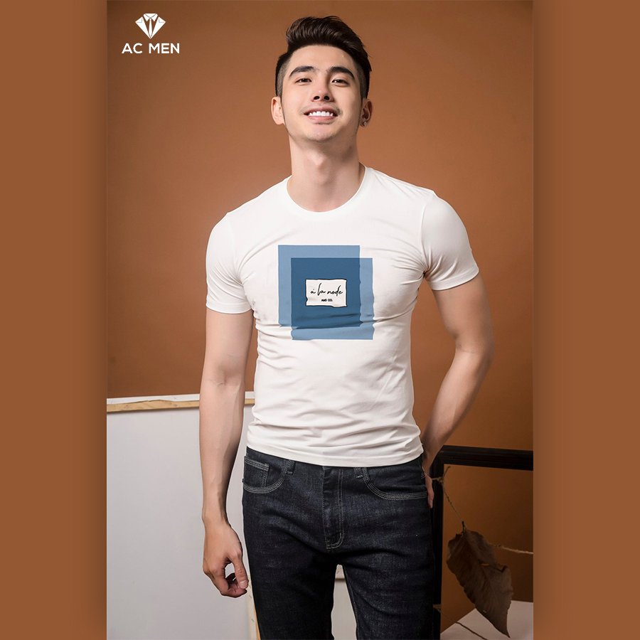 Áo thun nam cổ tròn in hình ép nhiệt - ac men