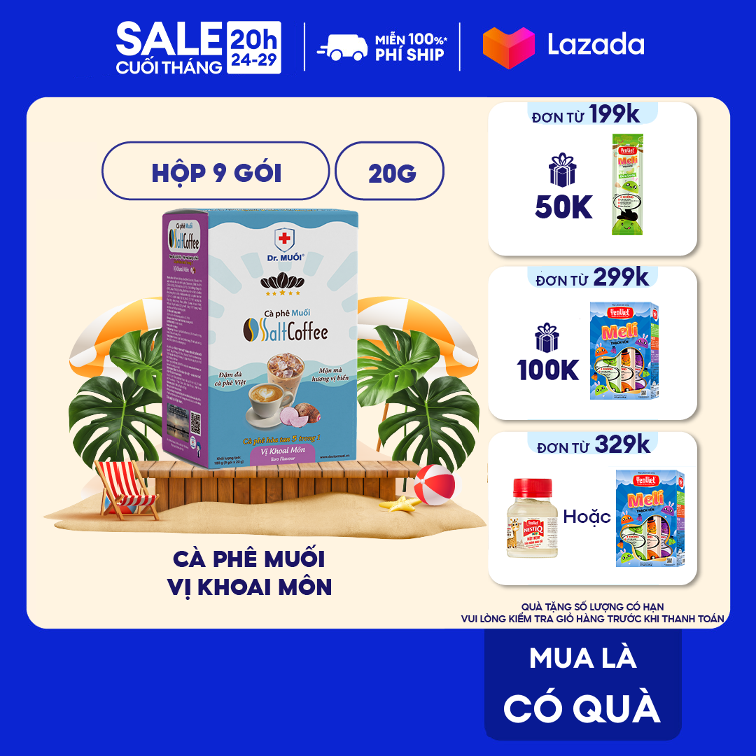 Cà phê muối SaltCoffee vị khoai môn cà phê hòa tan 5 in 1 dạng gói tiện lợi - Yến Việt