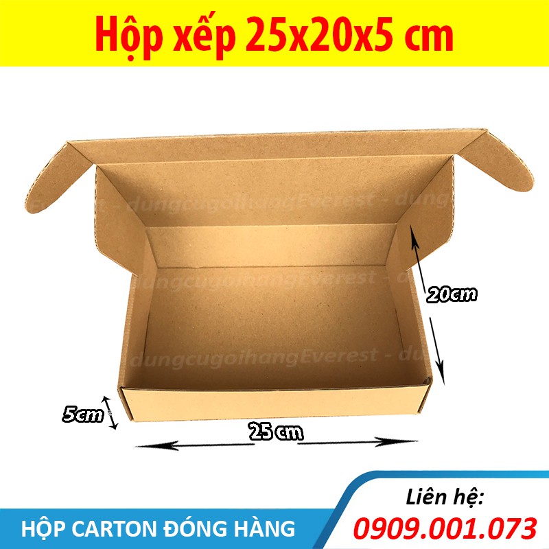 [HCM]Combo 50 hộp xếp size 25x20x5 cm - hộp carton nắp gài giấy 2 nâu 1 xeo sóng E cứng cáp