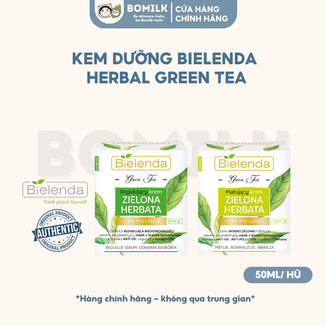 Kem dưỡng Bielenda Green tea - Kiềm dầu, giảm/ngăn ngừa mụn, thâm mụn, phục hồi & dịu da