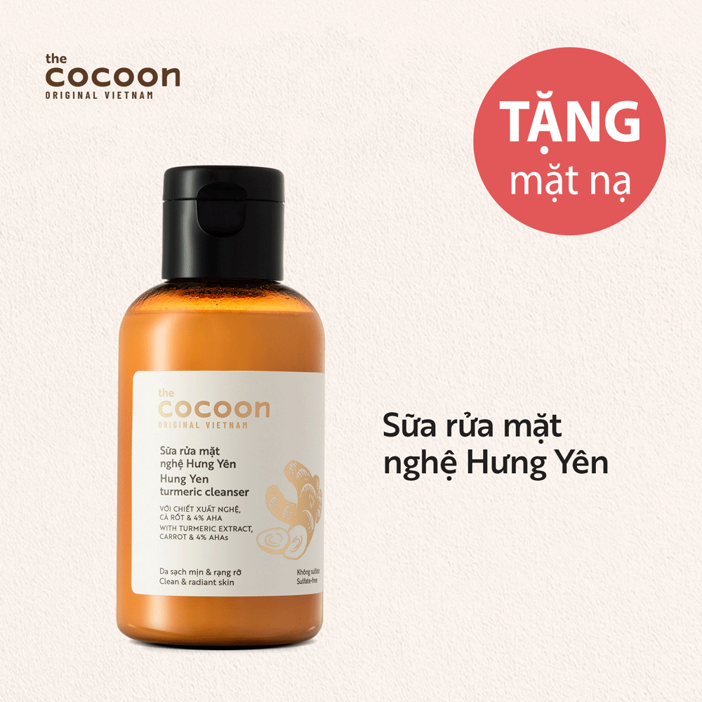 Sữa rửa mặt nghệ Hưng Yên Cocoon mờ thâm, sáng da, tẩy da chết, dưỡng ẩm 140ml