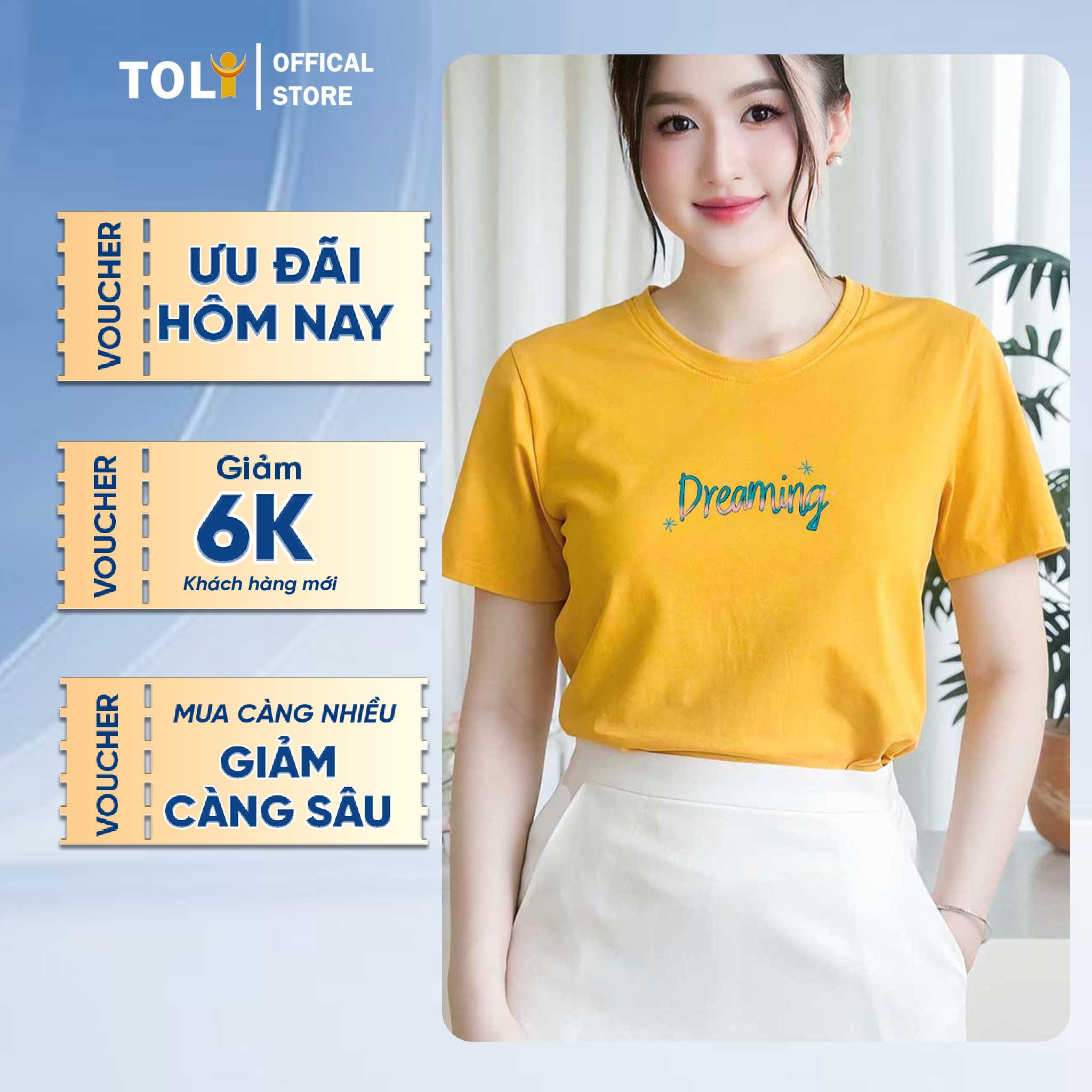  Áo thun nữ TOLI cổ tròn tay ngắn In chữ Dreaming Form vừa dáng vải cotton 4 chiều - PSB M41 