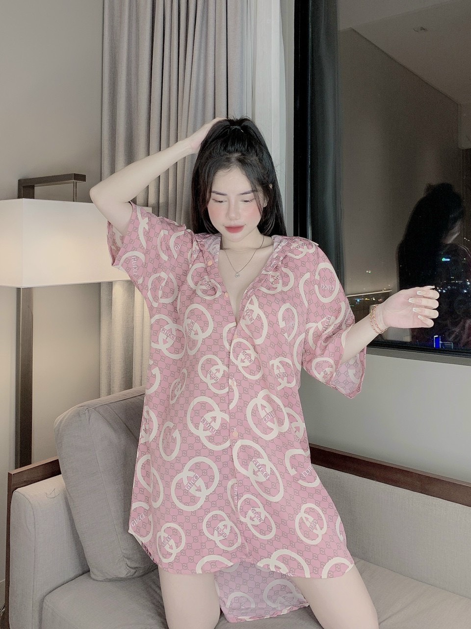Váy sơ mi thiết kế dáng dài xinh đẹp lụa ngủ cao cấp SAKURA HM