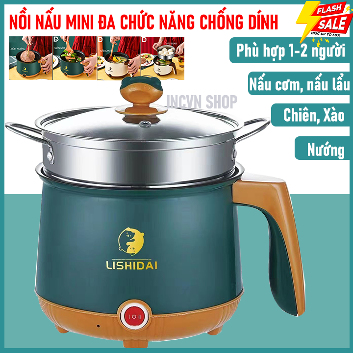 Nồi Điện Mini Hai Tầng Đa Năng,Ca điện Siêu Tốc, Ca nấu mì kiêm nồi lẩu mini, có thể Chiên, Xào, Nấu ăn, nấu cơm, nấu lẩu mini - Nồi lẩu đa năng mini
