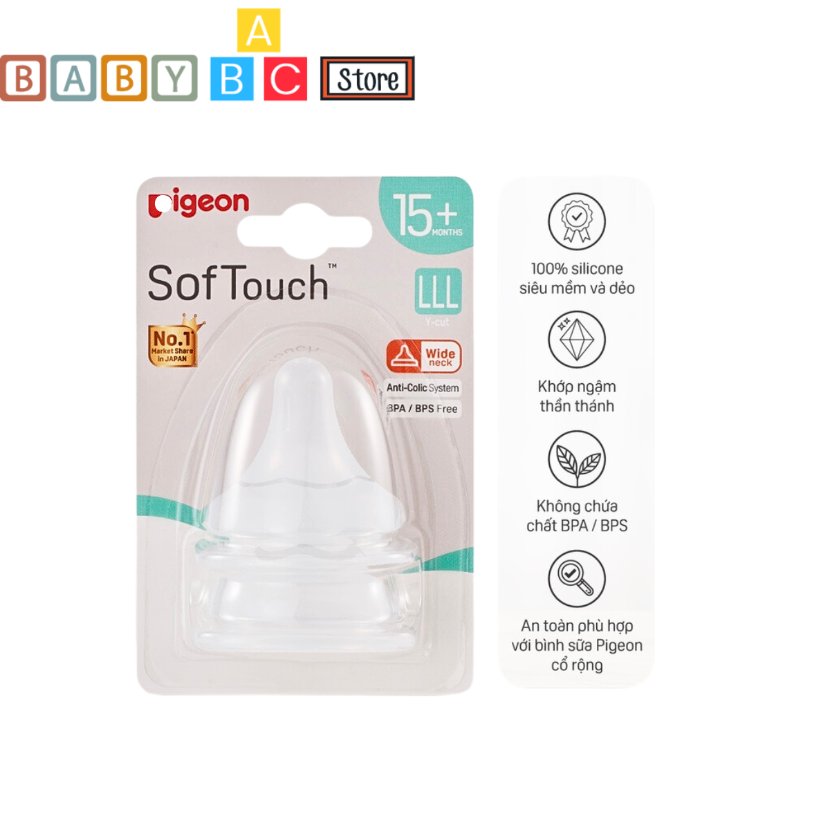 Núm vú pigon cổ rộng plus silicon siêu mềm núm ti cho bé pigeon cổ rộng cao cấp 1 vỉ 2 cái đủ size s m l ll lll