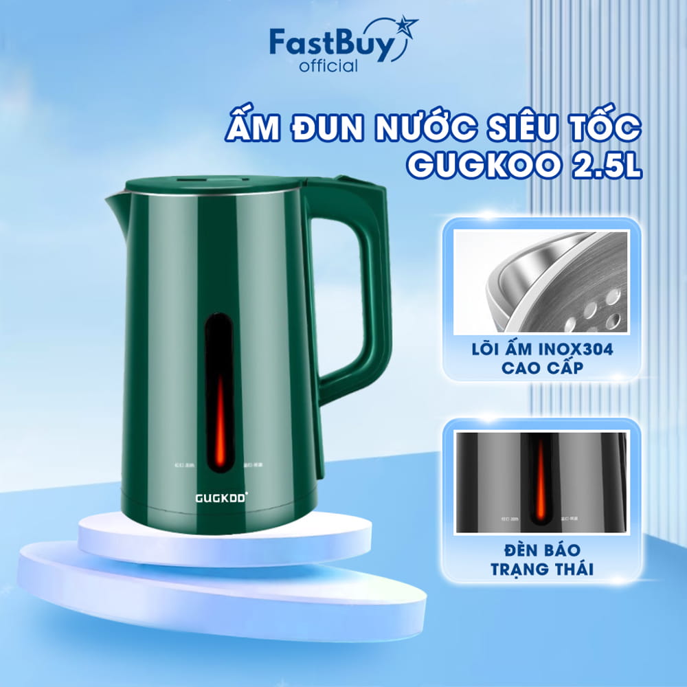 Ấm siêu tốc - ấm đun nước gooku dung tích 2,5l công suất 1500w tiết kiệm điện thiết kế vỏ 2 lớp chống nóng cực tốt.