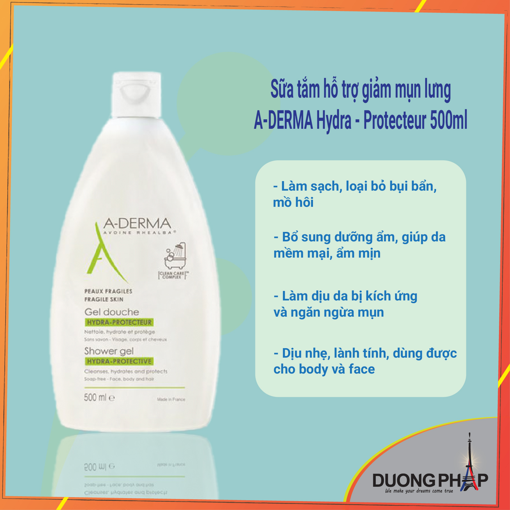 Sữa tắm ngừa mụn lưng A-derma 500ml