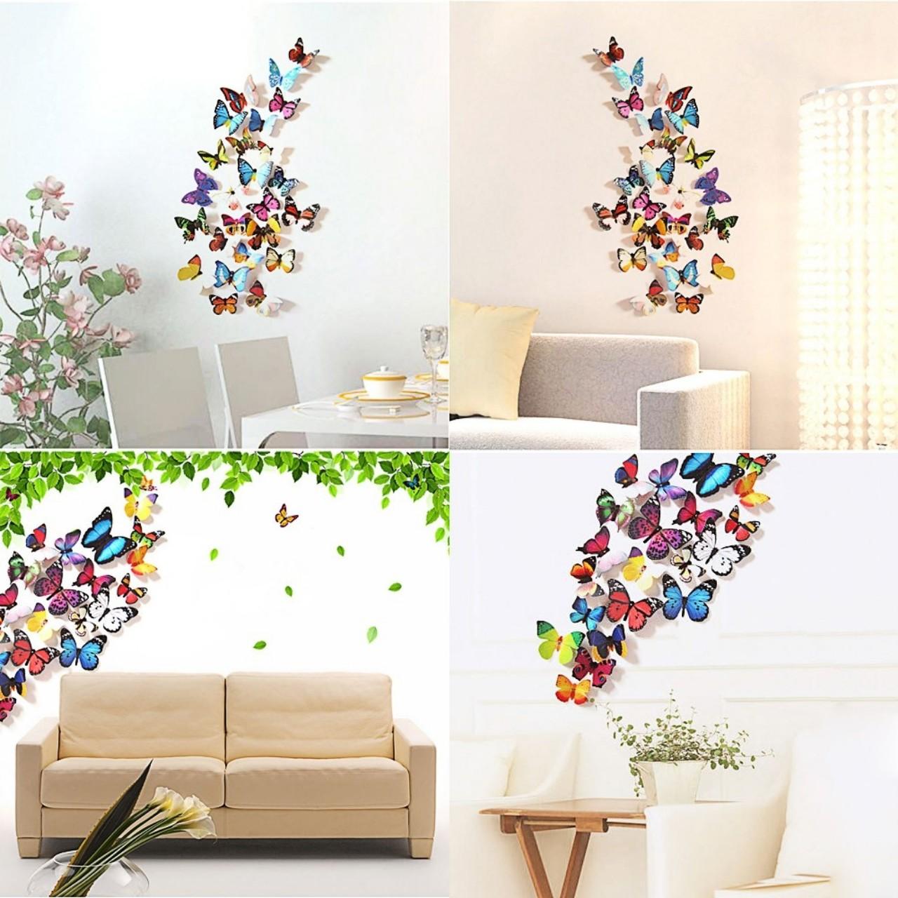 Bộ 24 Sticker bướm 3D nhiều màu trang trí dán tường
