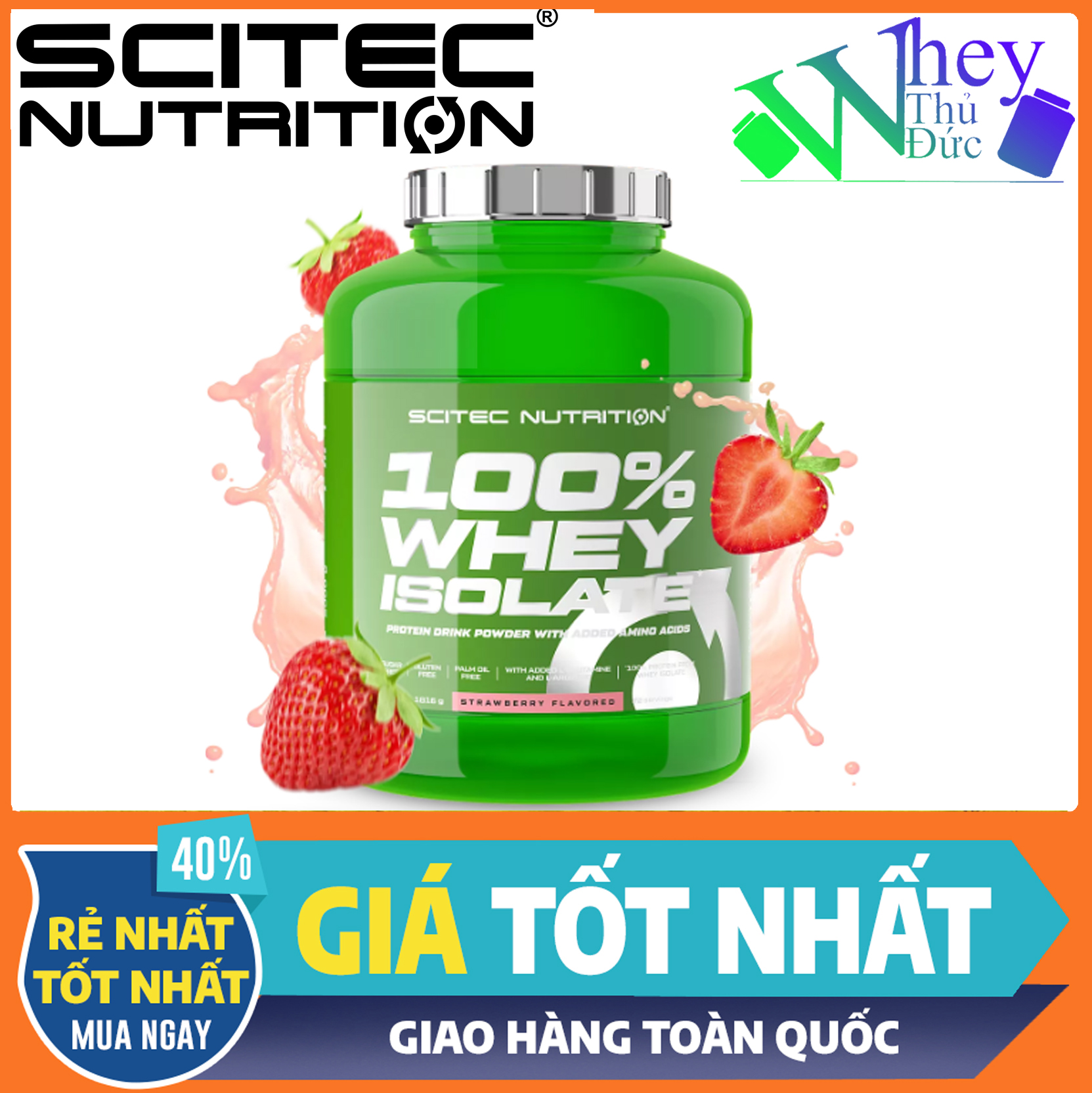 Scitec Nutrition 100% Whey Isolate 1816g vị Vani - Whey Isolate Tinh Khiết Cho Người Tập Gym