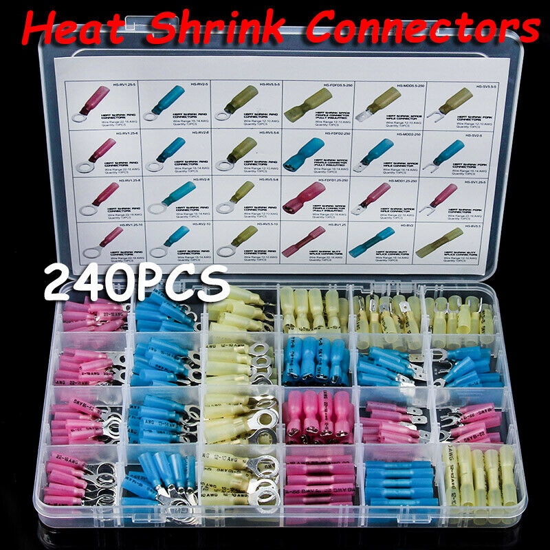 240pcs Heat Shrink Ring Crimp Connectors Waterproof Female Male Spade Connectors Terminals for Automotive Marine