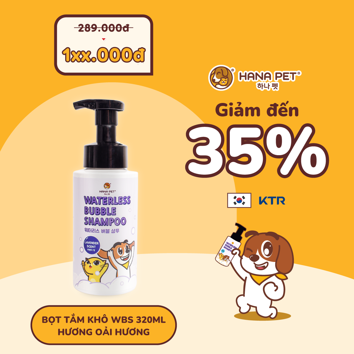 Bọt tắm khô dưỡng lông cho chó, mèo Waterless Bubble Shampoo an toàn cho thú cưng mùi oải hương và mộc qua 320ml  - Hana Pet Việt Nam