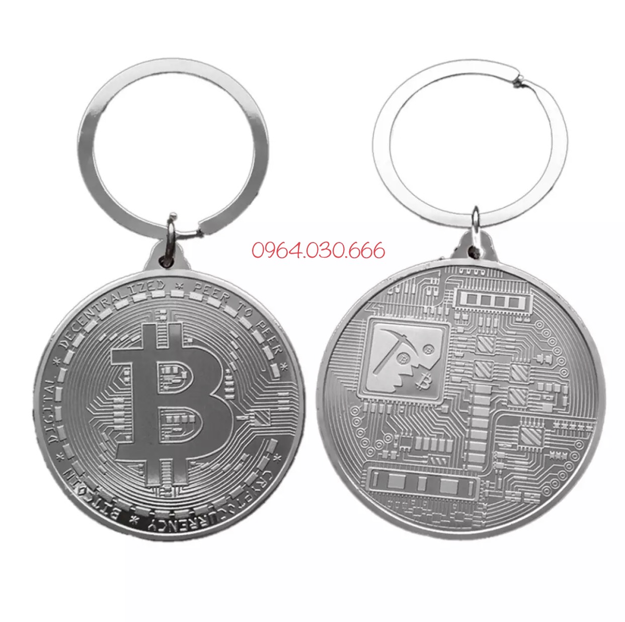 Móc khóa đồng bitcoin mạ bạc, độc đáo, sang trọng, lạ mắt