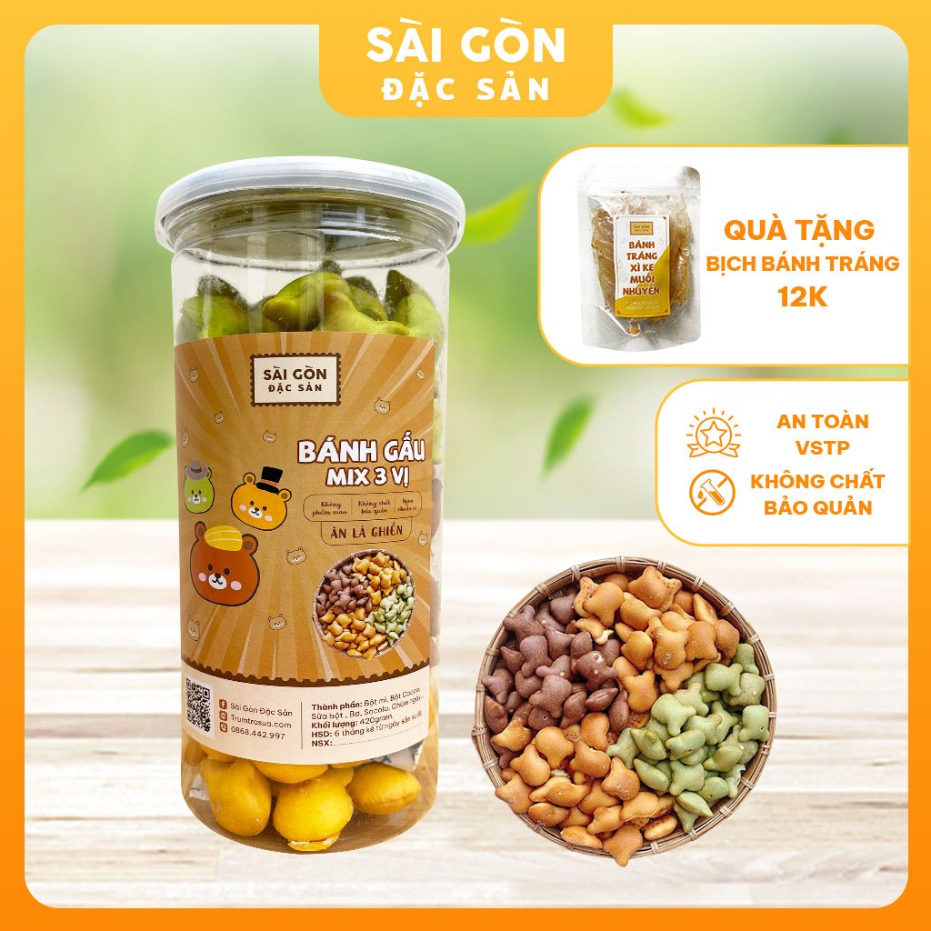 Bánh gấu nhân kem mix 3 vị Thiên Hồng Loại Đặc Biệt Ngon 420g Đồ Ăn Vặt Sài Gòn Đặc Sản