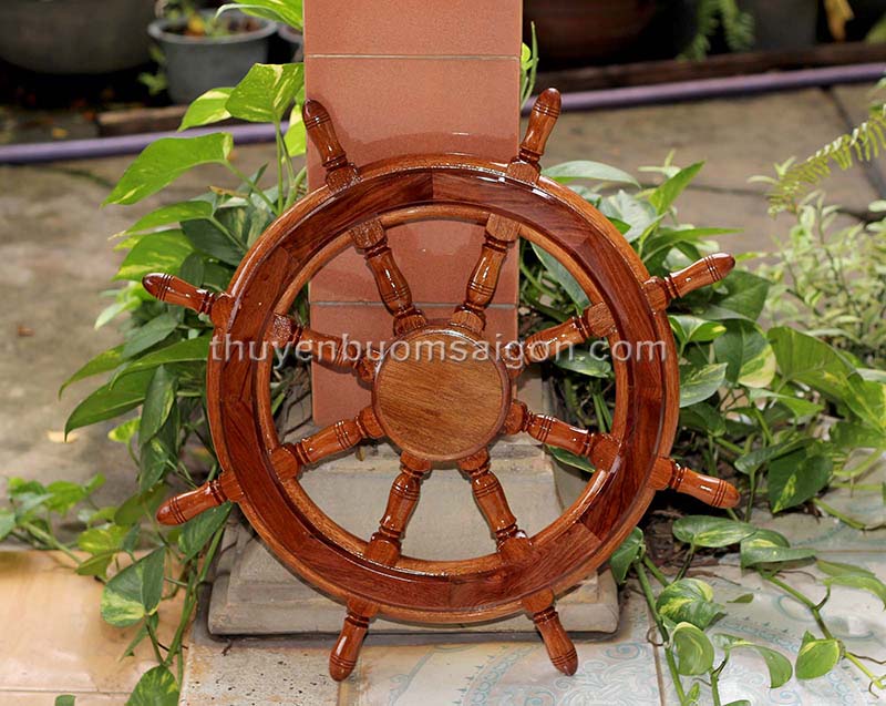 Bánh lái vô lăng tàu gỗ trang trí treo tường 60cm
