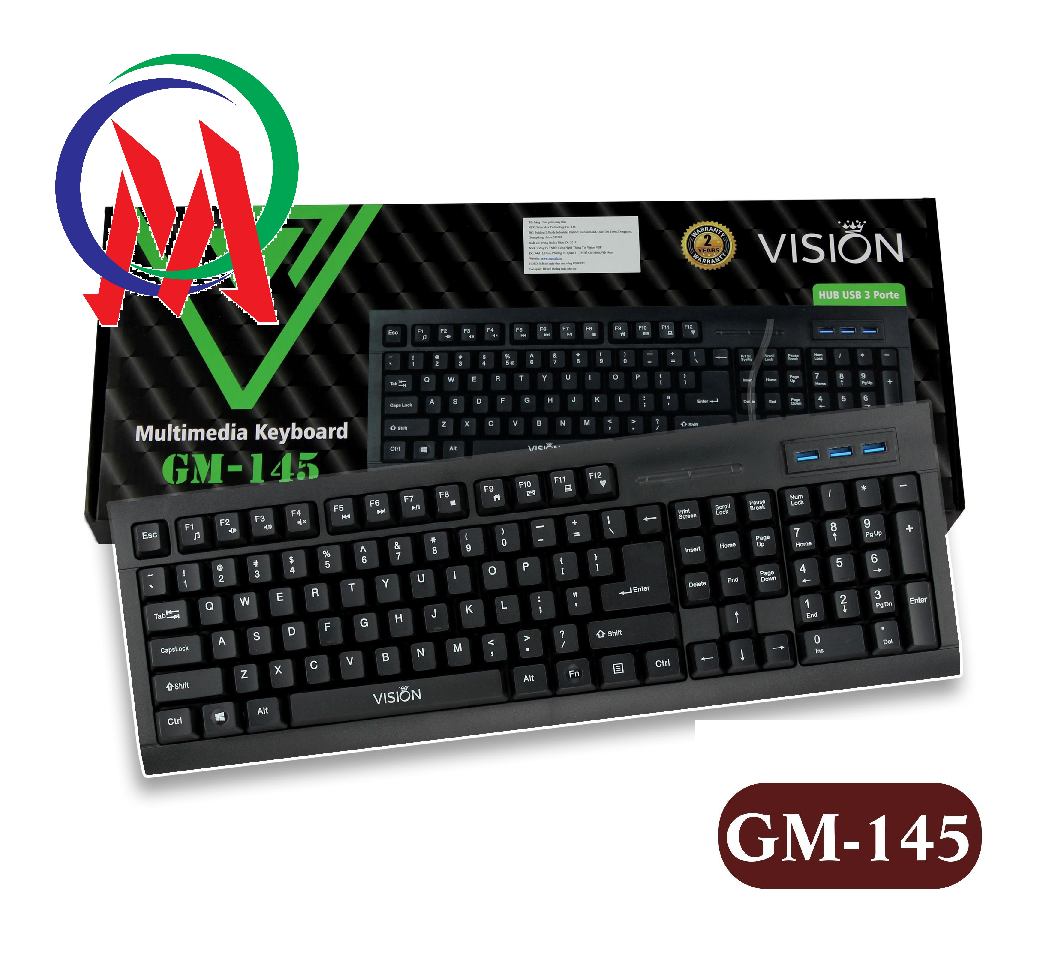 Bàn phím có dây Vision GM-145 độ nẩy cao hỗ trợ 12 phím multimedia tích hợp 3 cổng usb