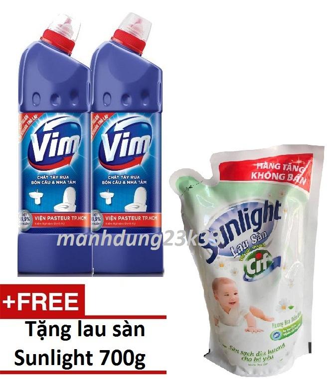 COMBO 2 CHAI Nước tẩy bồn cầu & nhà tắm VIM diệt khuẩn 880ml TẶNG LAU SÀN 700G