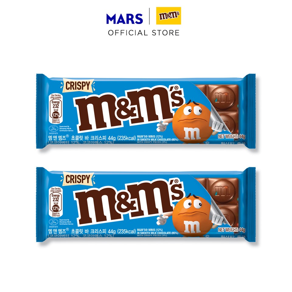 Combo 2 kẹo sô cô la m&m's crispy siêu giòn thanh 44g