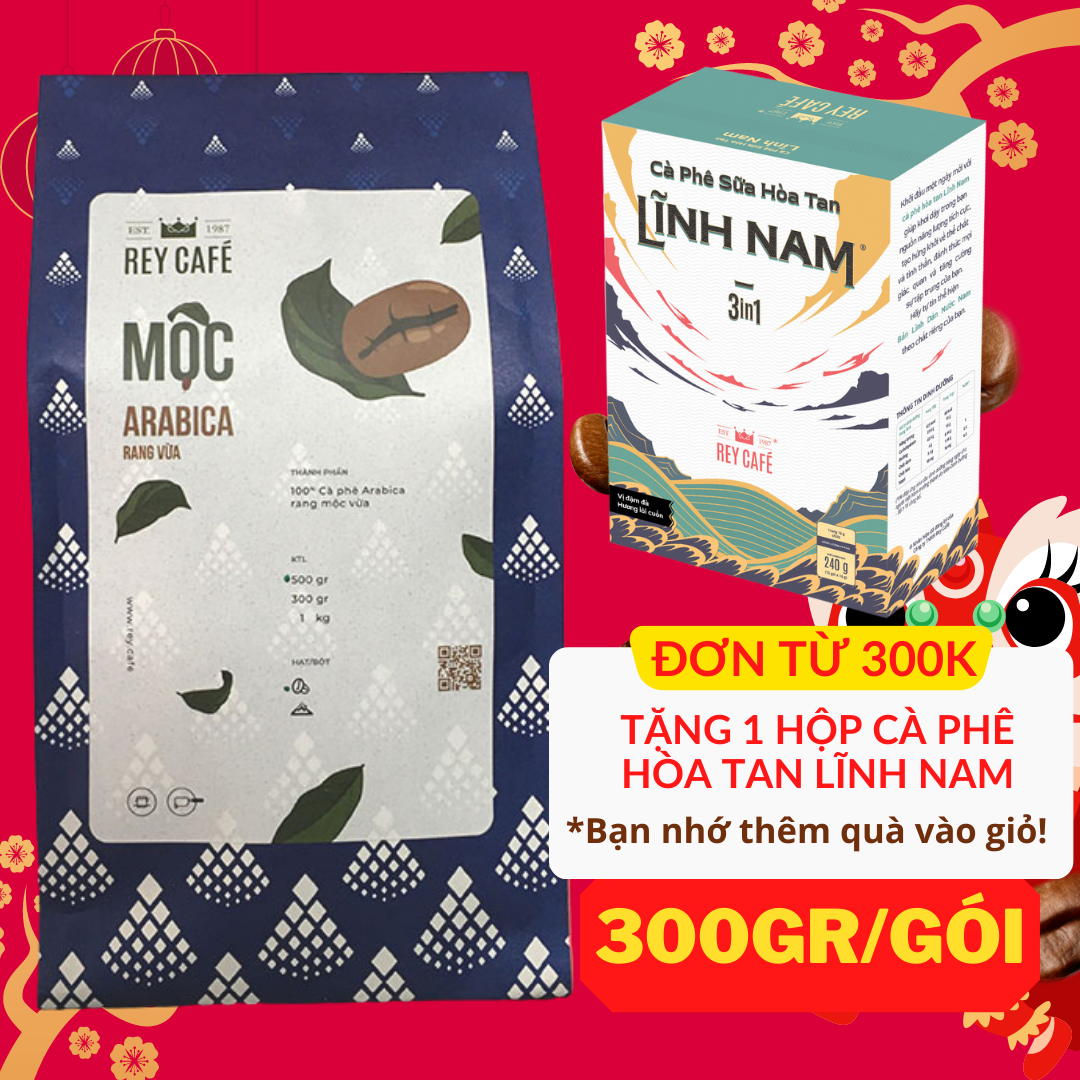 300gr Cà phê Mộc Arabica rang vừa (100% Ara) - Pha Phin/Máy - Coffee Nguyên chất rang mộc - Rey Cafe