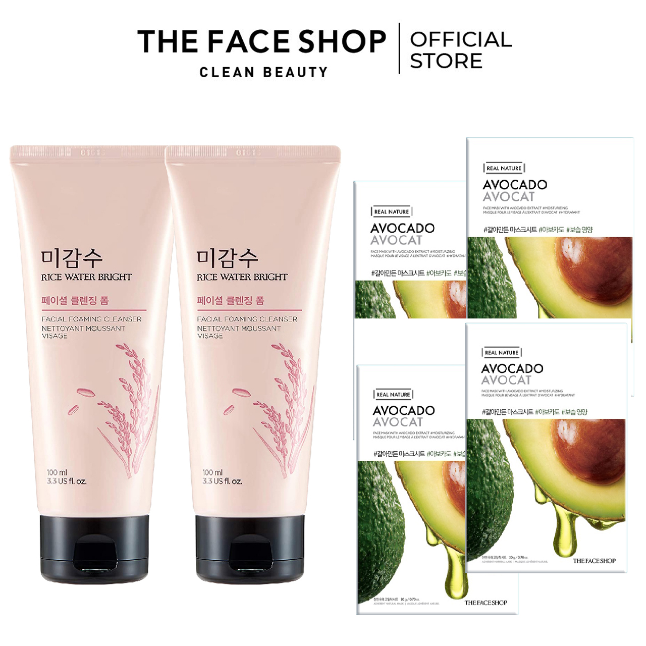 Combo sữa rửa mặt làm sáng da the face shop 100ml+mặt nạ giấy avocado face mask 20g