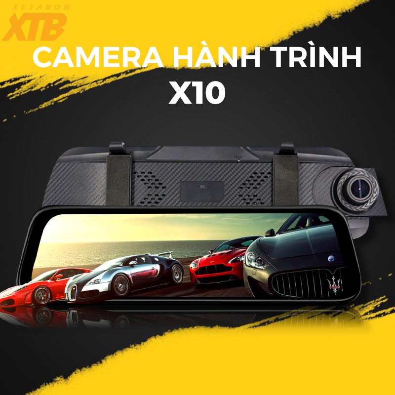 Camera hành trình ô tô X10 Full HD 1080p có kết nối điện thoại, gương chiếu hậu trước và sau, quay đêm sắc nét