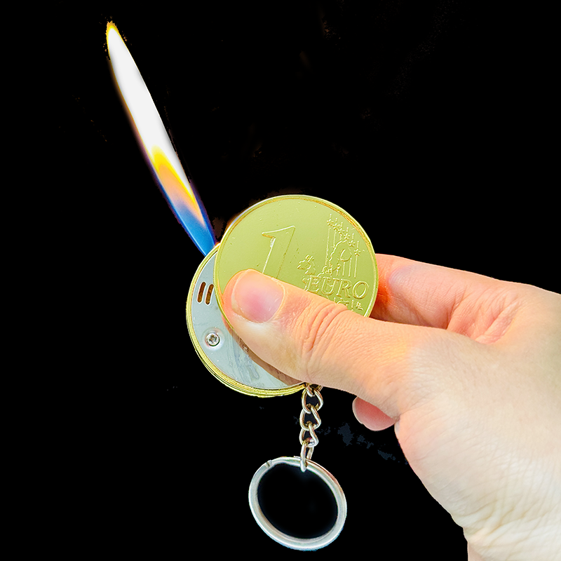 Hột quẹt bật lửa khè đồng tiền 1 EURO Châu Âu kim loại sang trọng - xài gas