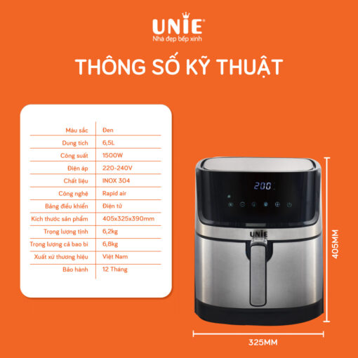 Nồi chiên không dầu UNIE UE-600,công nghệ Rapid Air,setup 8 chức năng,dung tích 6,5l