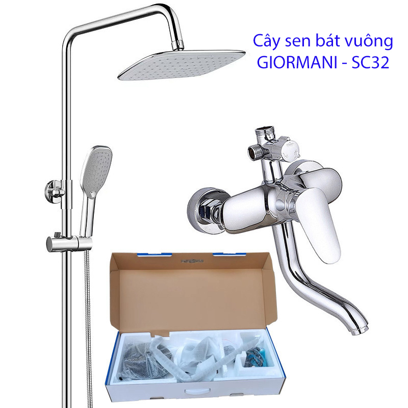 Bộ sen cây tắm nóng lạnh đồng mạ crom bóng 5 lớp cao cấp tay vuông SC33